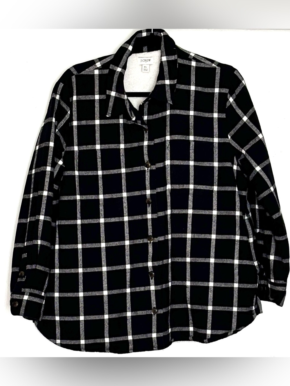 J.Crew Factory Sherpa-Lined Shirt Jacket Black & White Size PL - Picture 2 of 5